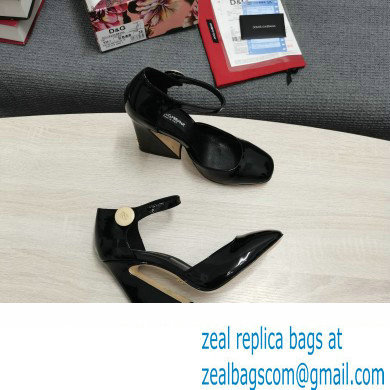 Dolce  &  Gabbana Heel 6.5cm/10.5cm Patent leather Mary Janes Black with Geometric Heel 2022